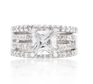 3.75C Princess Cut Wedding Ring Set Engagement Diamond Simulated 925 Sterling Silver Platinum ep CZ
