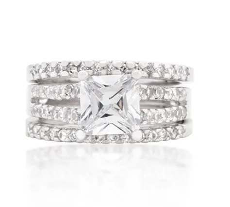 3.75C Princess Cut Wedding Ring Set Engagement Diamond Simulated 925 Sterling Silver Platinum ep CZ