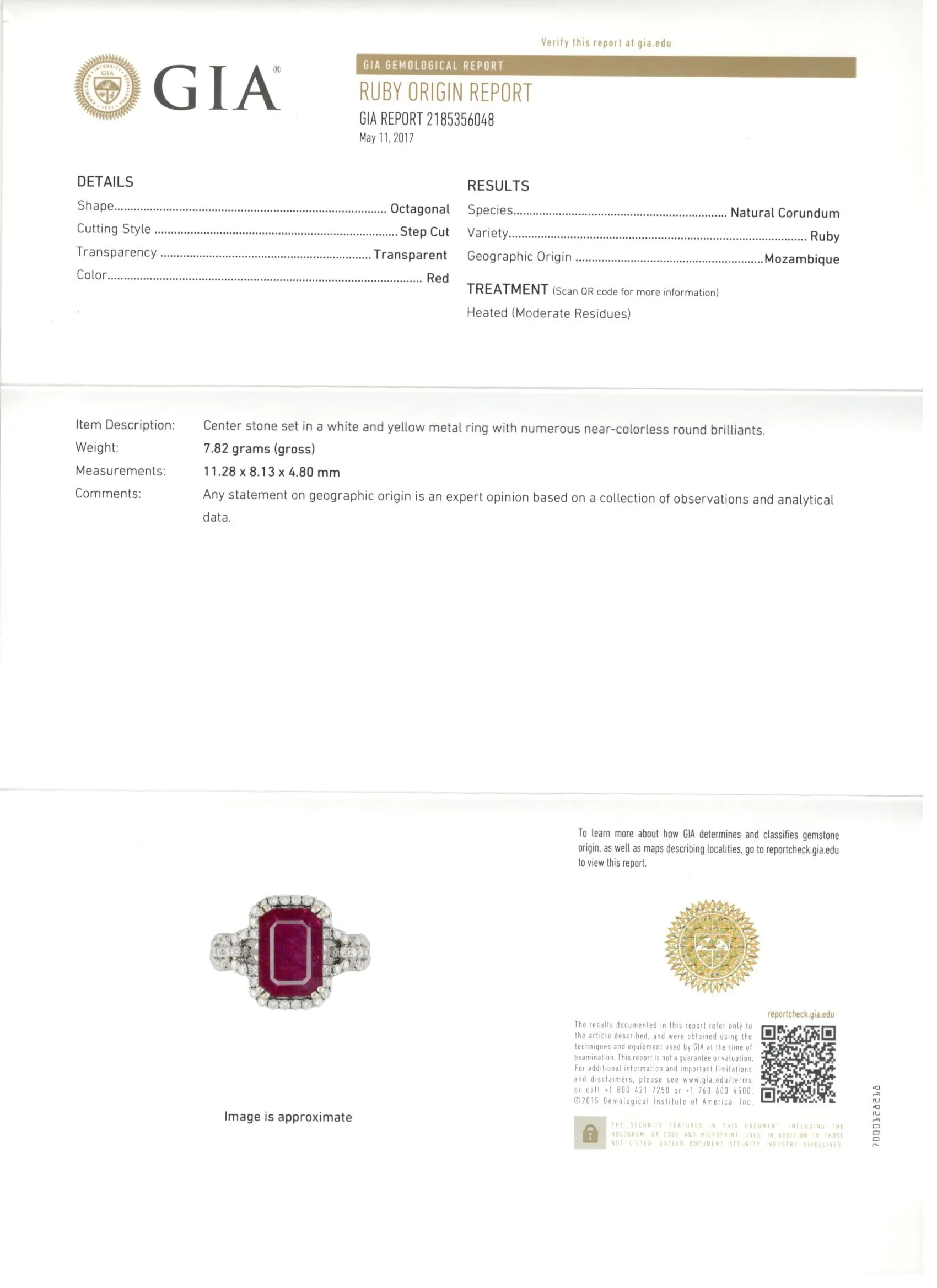 4.5 Carat Natural Ruby in 18K White Gold & Diamond Setting Ring GIA Certified