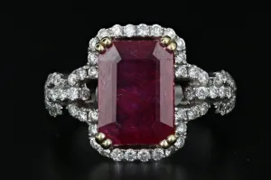 4.5 Carat Natural Ruby in 18K White Gold & Diamond Setting Ring GIA Certified