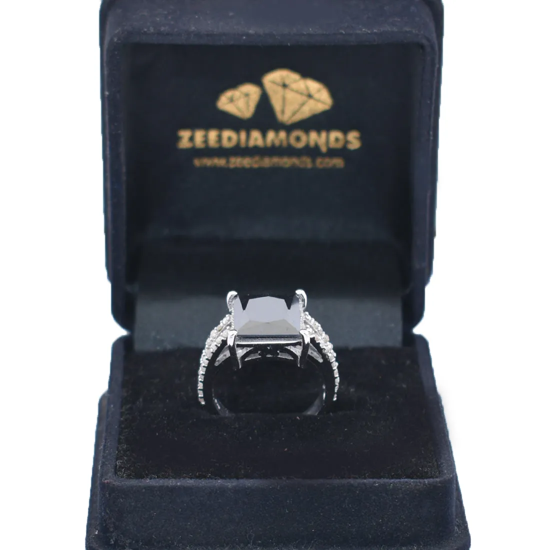4.50 Ct Beautiful Black Diamond Ring With Rose Cut Diamond Accents, Amazing Collection & Great Shine. AAA Certified