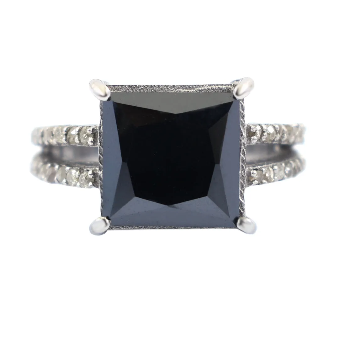 4.50 Ct Beautiful Black Diamond Ring With Rose Cut Diamond Accents, Amazing Collection & Great Shine. AAA Certified