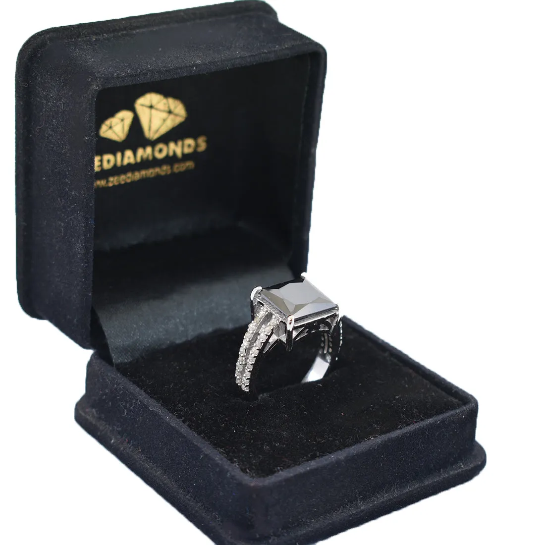 4.50 Ct Beautiful Black Diamond Ring With Rose Cut Diamond Accents, Amazing Collection & Great Shine. AAA Certified