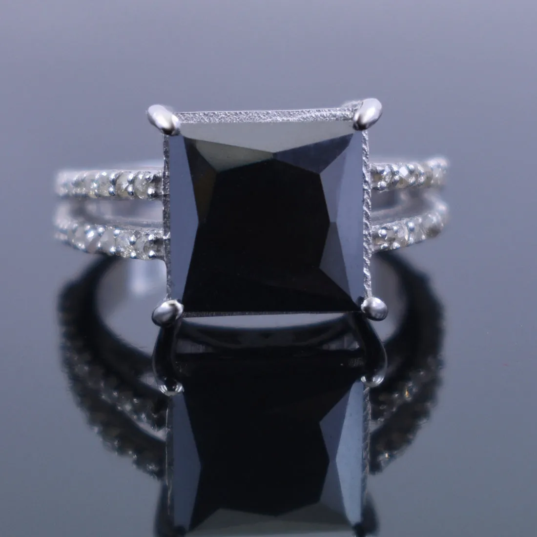 4.50 Ct Beautiful Black Diamond Ring With Rose Cut Diamond Accents, Amazing Collection & Great Shine. AAA Certified