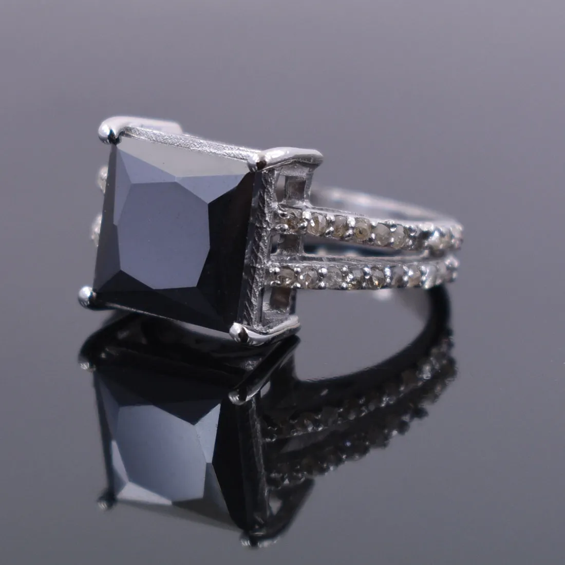 4.50 Ct Beautiful Black Diamond Ring With Rose Cut Diamond Accents, Amazing Collection & Great Shine. AAA Certified
