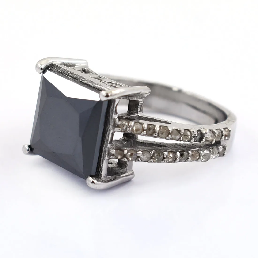 4.50 Ct Beautiful Black Diamond Ring With Rose Cut Diamond Accents, Amazing Collection & Great Shine. AAA Certified