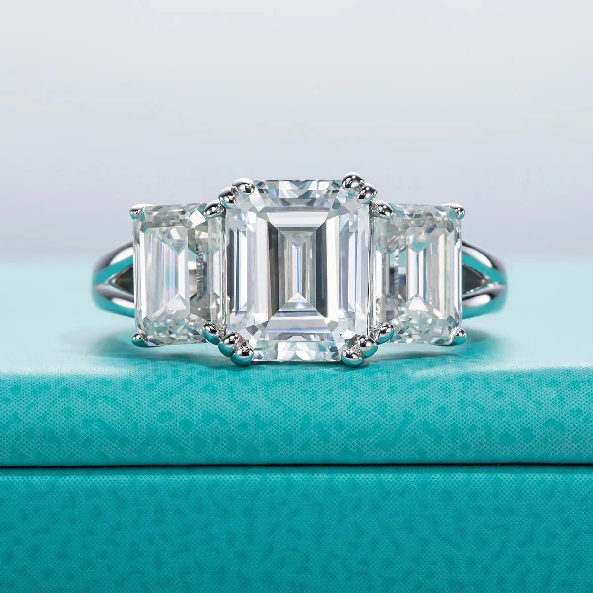 5ct Emerald Cut Diamond Three Stone Engagement Ring