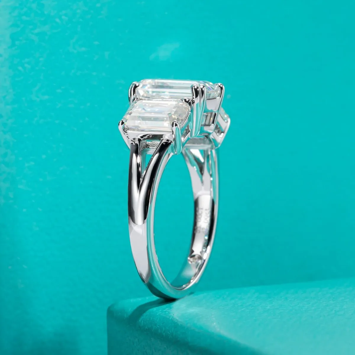 5ct Emerald Cut Diamond Three Stone Engagement Ring