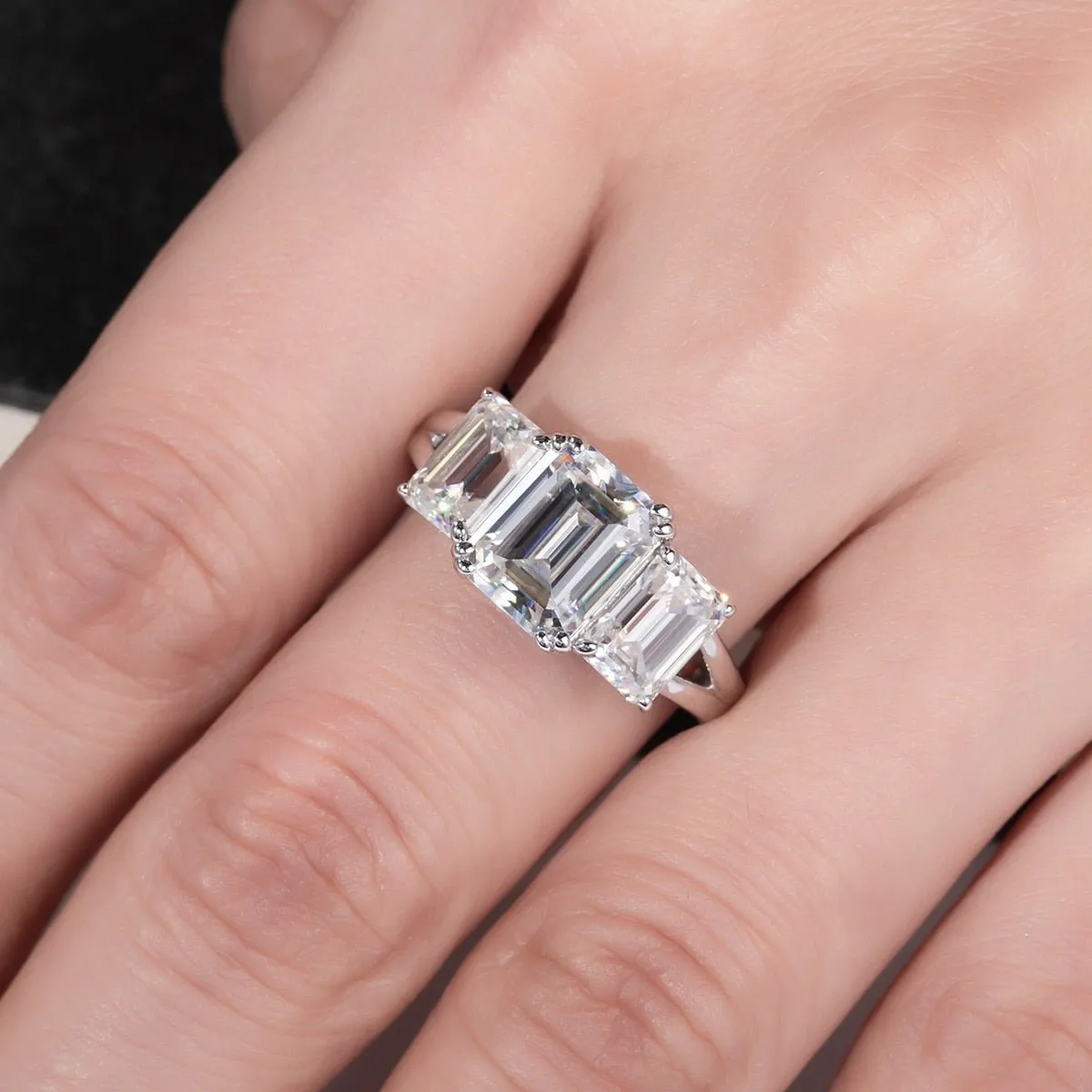 5ct Emerald Cut Diamond Three Stone Engagement Ring