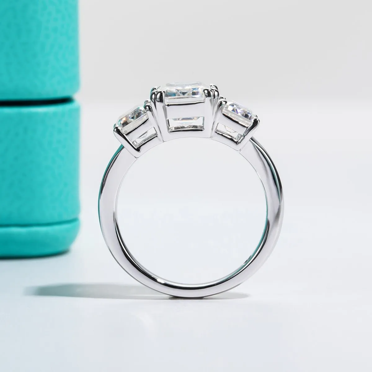 5ct Emerald Cut Diamond Three Stone Engagement Ring