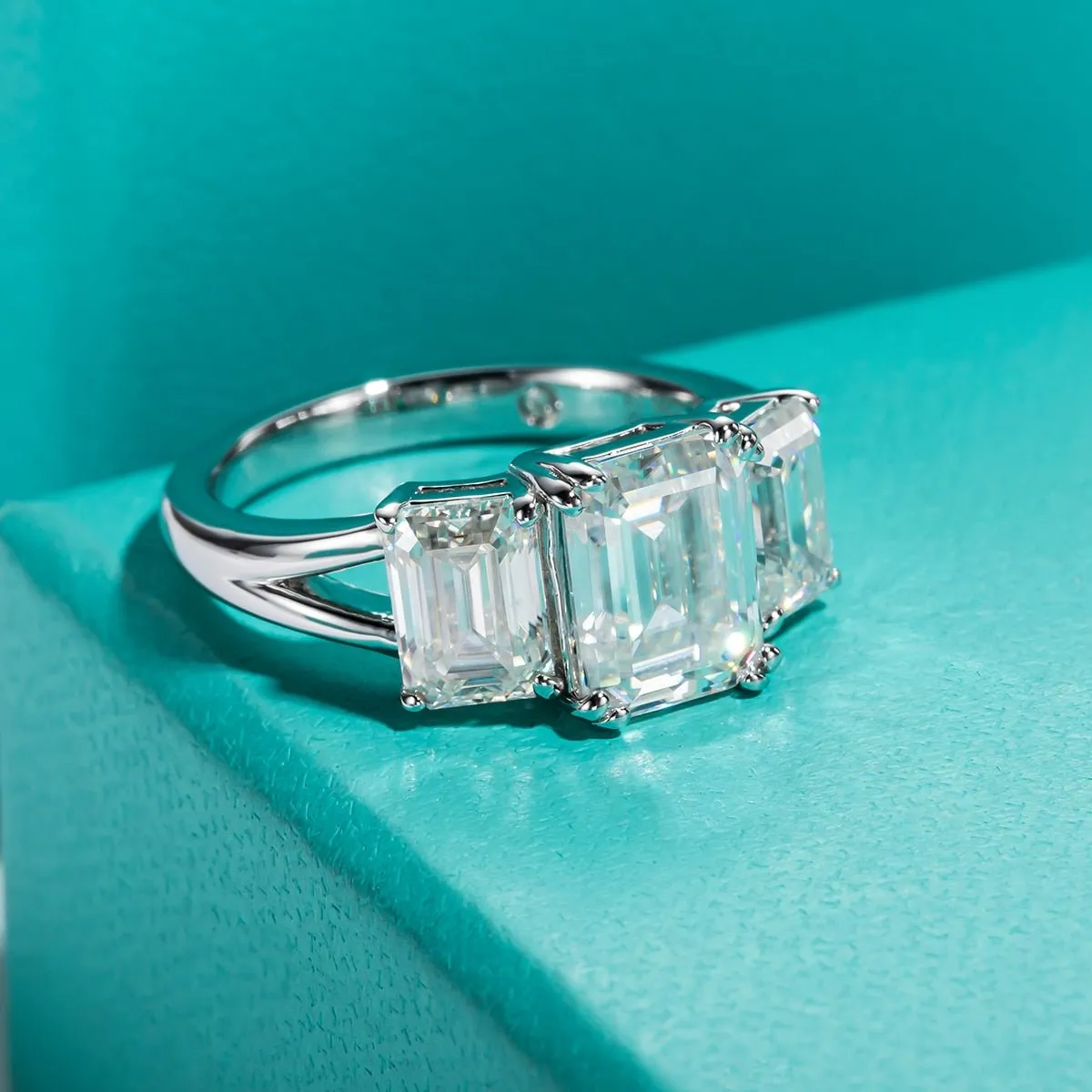 5ct Emerald Cut Diamond Three Stone Engagement Ring