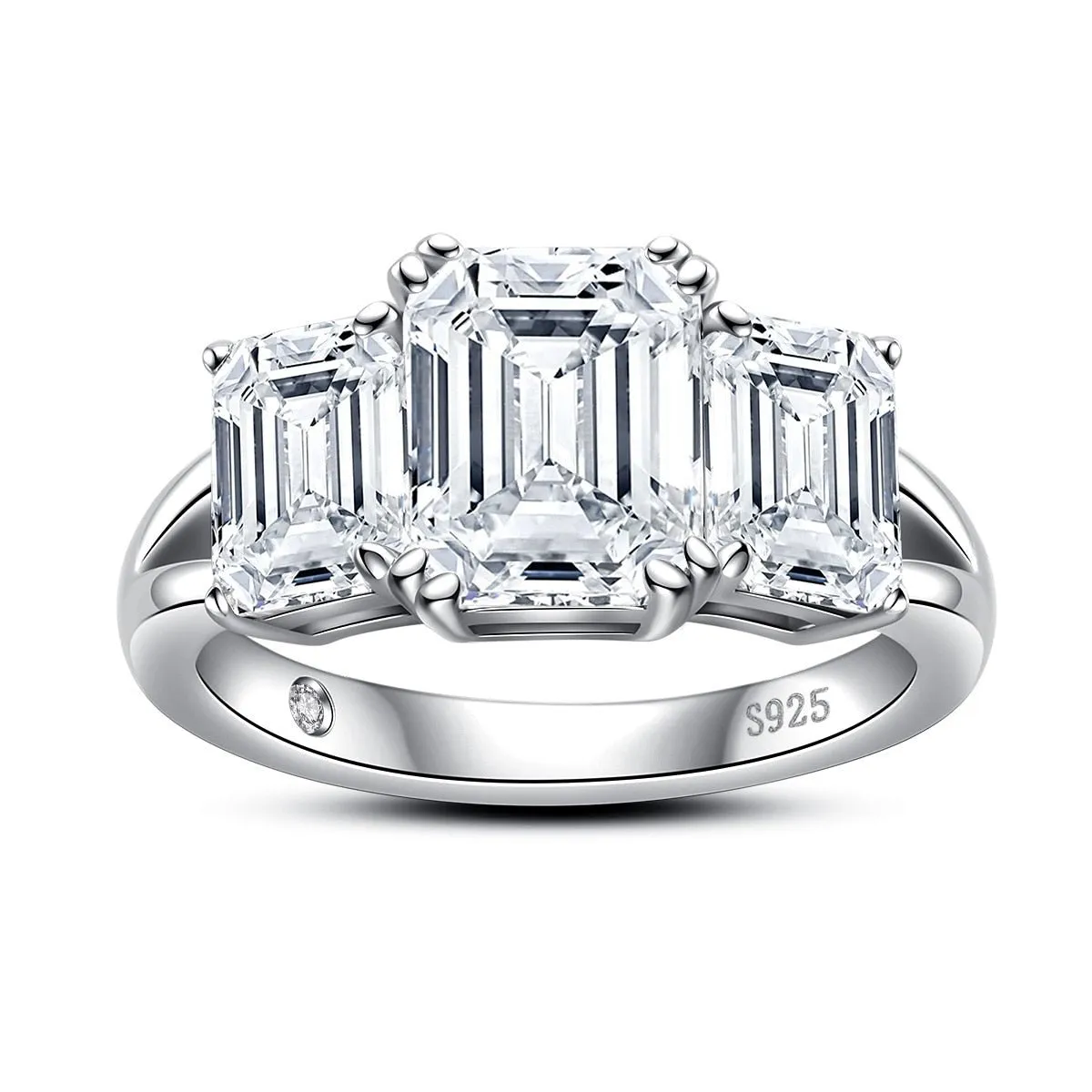 5ct Emerald Cut Diamond Three Stone Engagement Ring