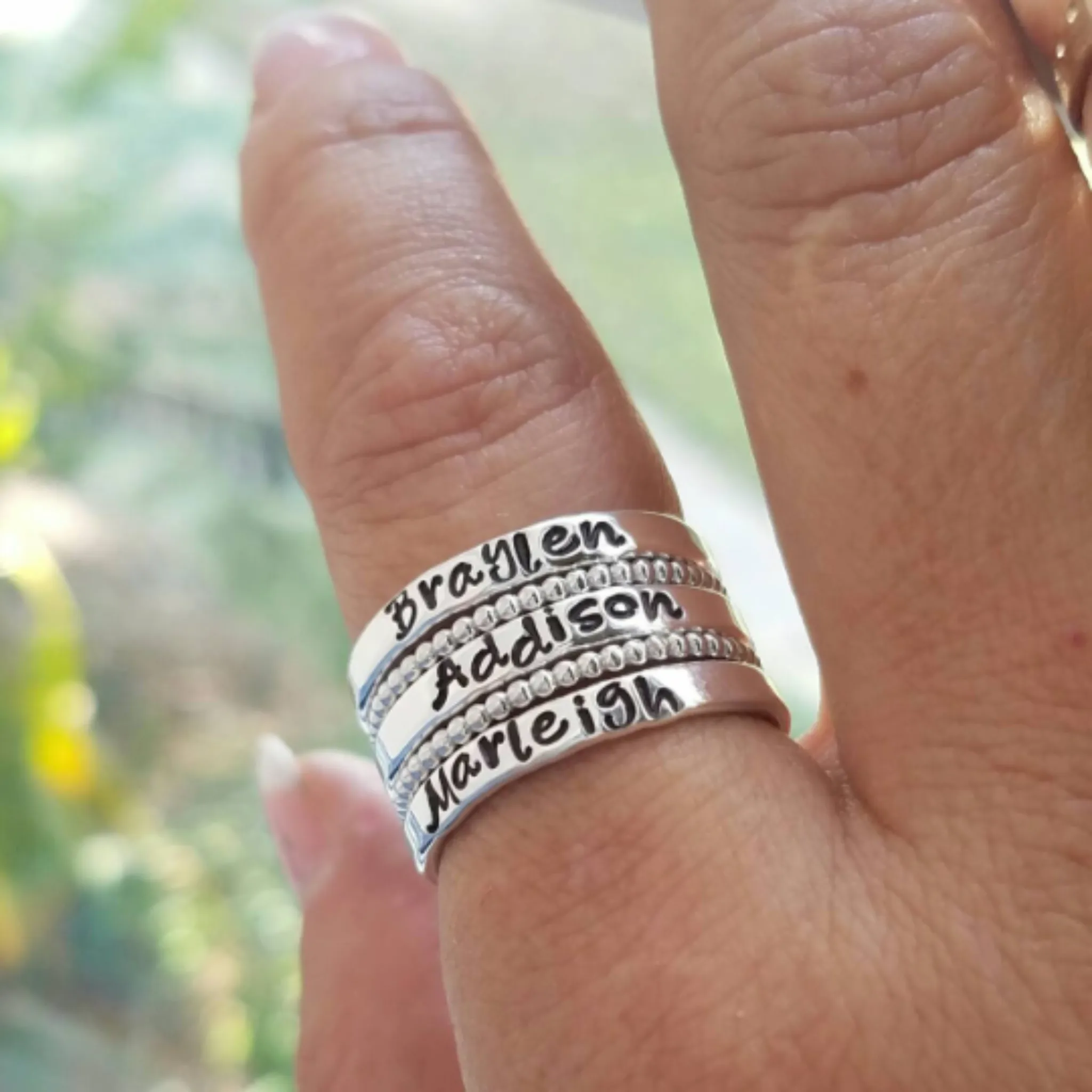 5pc 3mm Custom Name Stacking Ring Set - Sterling Silver