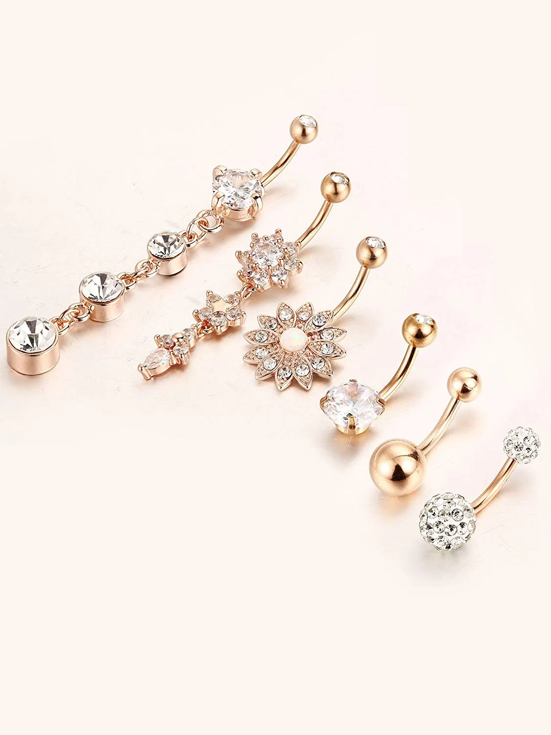 6 pcs 14G Stainless Steel Belly Button Rings Navel Curved Barbell Piercing