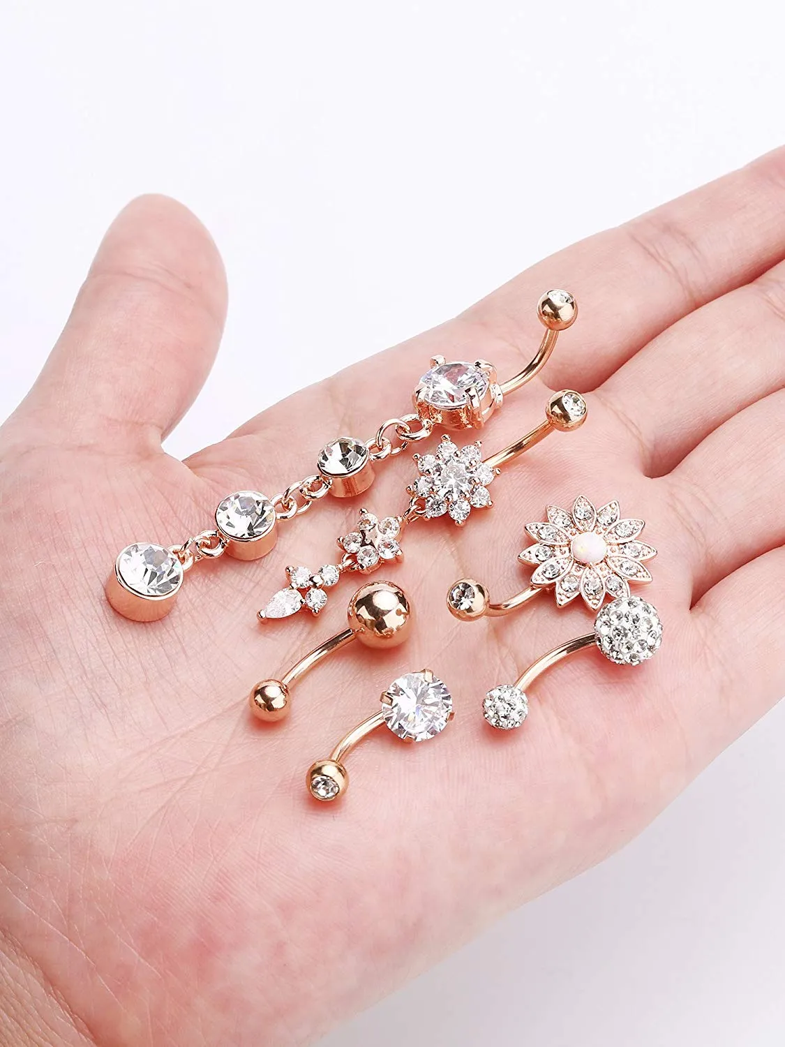 6 pcs 14G Stainless Steel Belly Button Rings Navel Curved Barbell Piercing