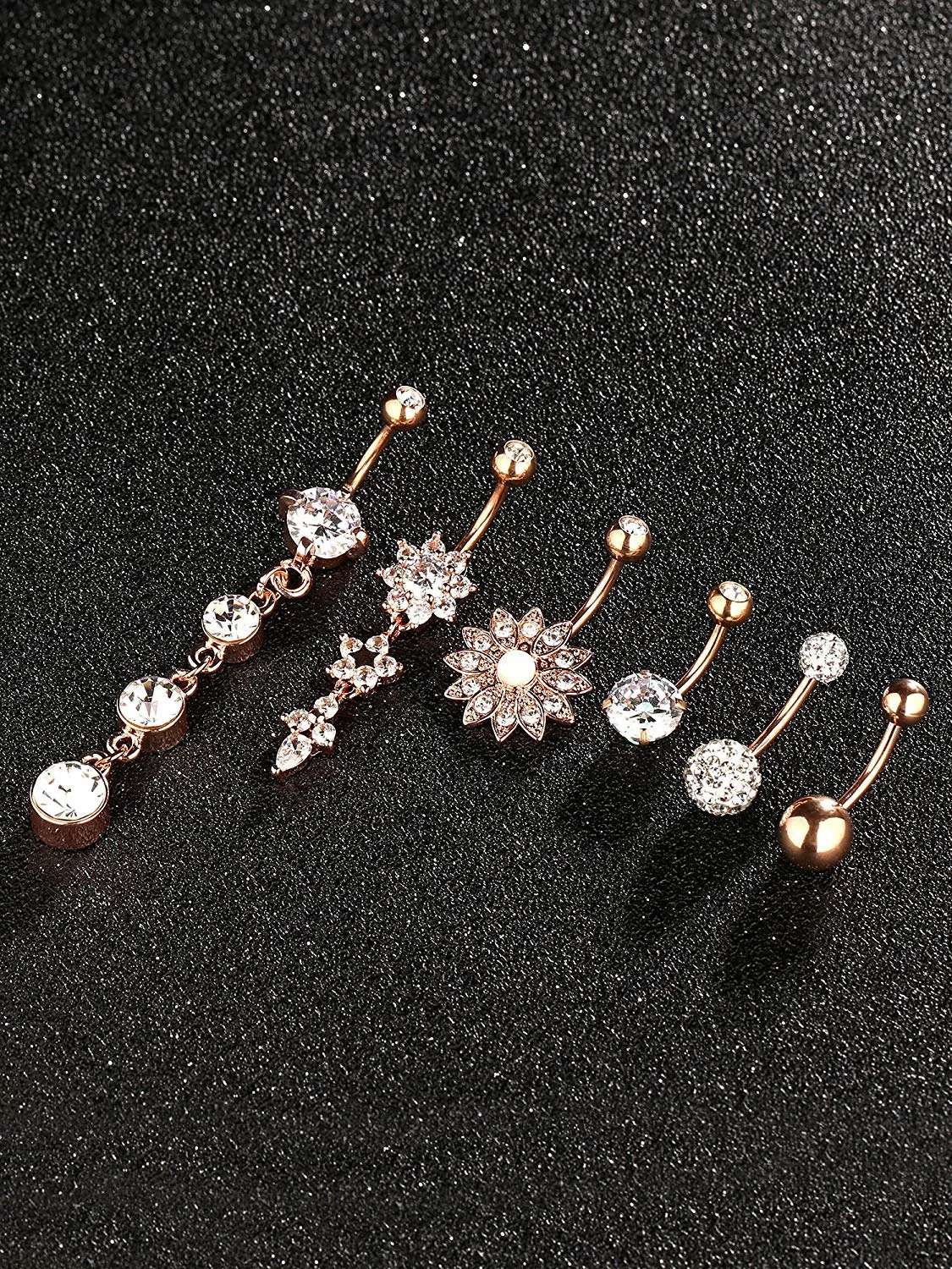 6 pcs 14G Stainless Steel Belly Button Rings Navel Curved Barbell Piercing