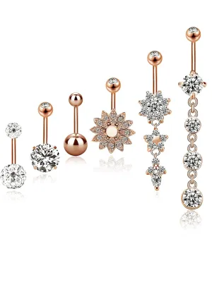 6 pcs 14G Stainless Steel Belly Button Rings Navel Curved Barbell Piercing