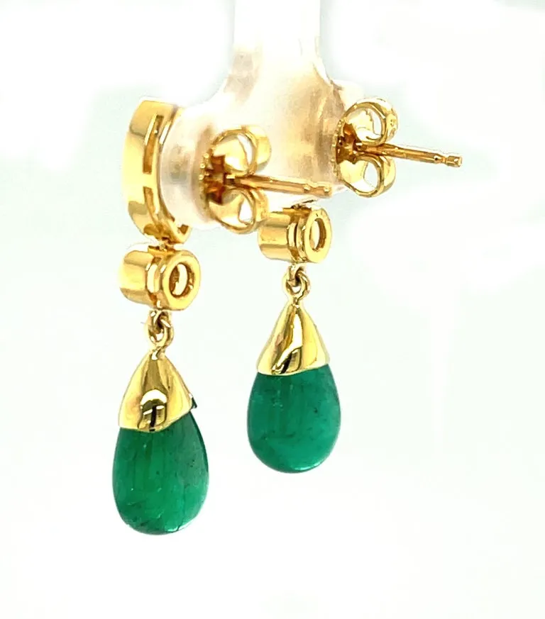 6.83 Carat Total  Diamond and Emerald Drop Yellow Gold Dangle Post Earrings