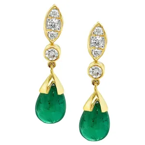 6.83 Carat Total  Diamond and Emerald Drop Yellow Gold Dangle Post Earrings