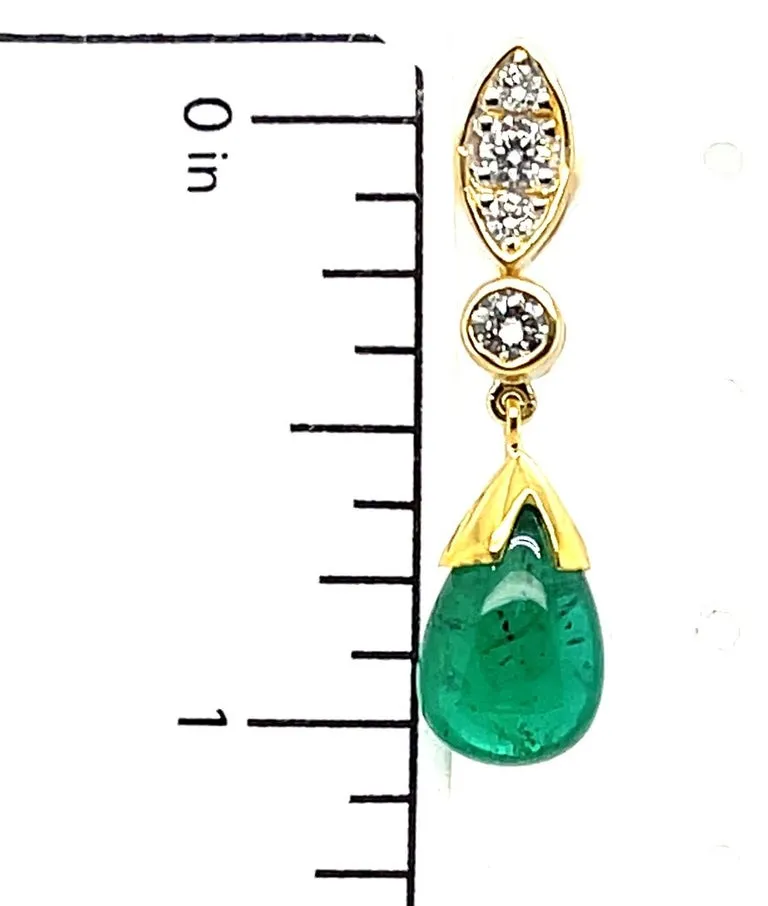 6.83 Carat Total  Diamond and Emerald Drop Yellow Gold Dangle Post Earrings
