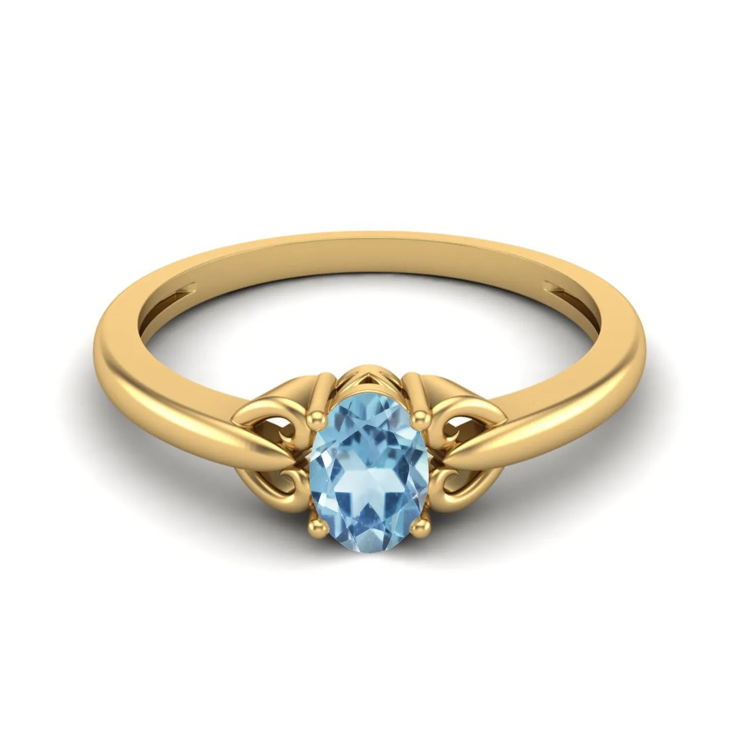 6X4MM Oval Shape Aquamarine 925 Sterling Silver Solitaire Engagement Women Ring