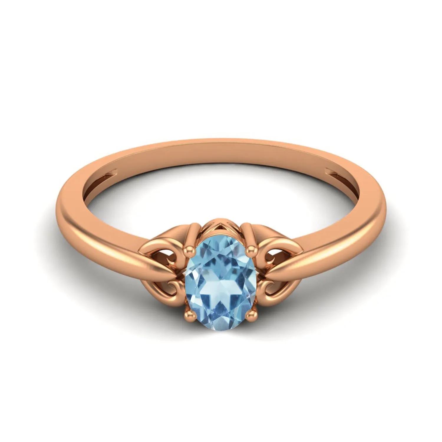 6X4MM Oval Shape Aquamarine 925 Sterling Silver Solitaire Engagement Women Ring