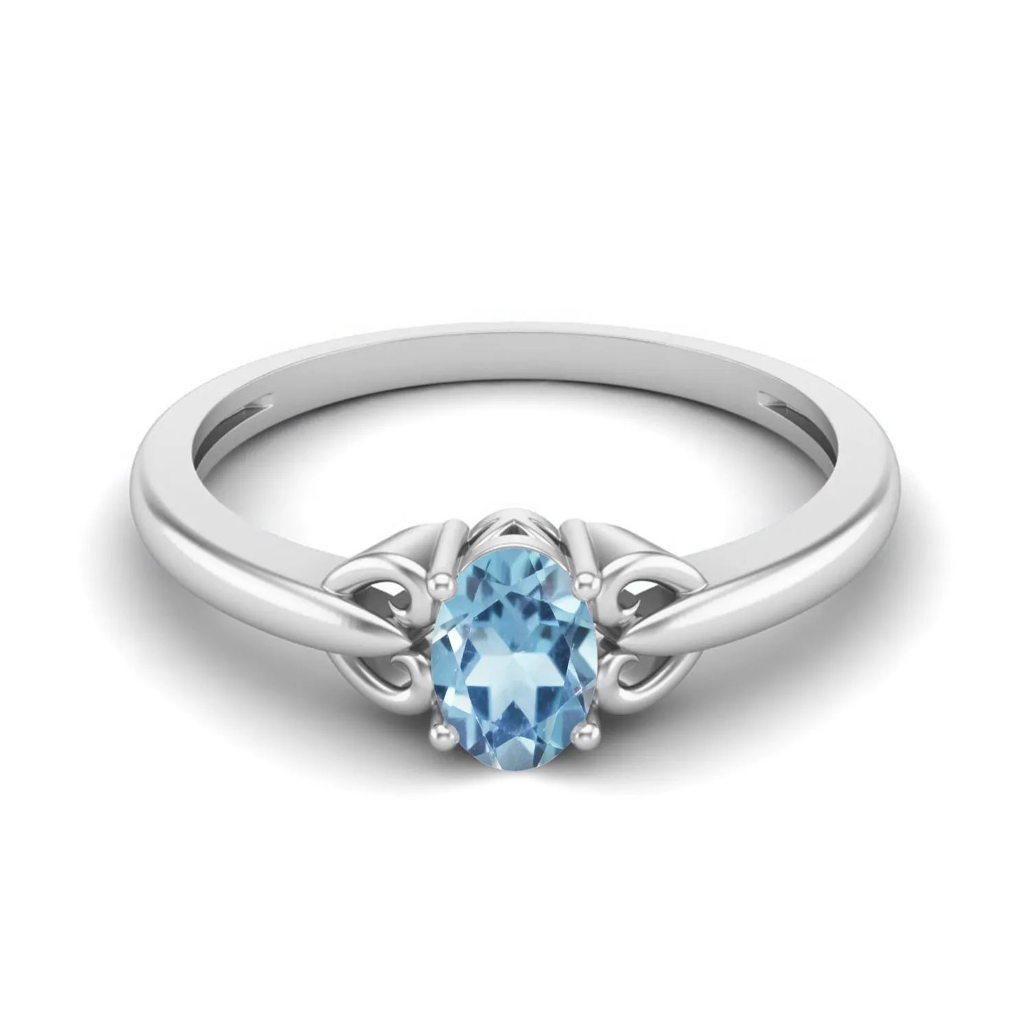 6X4MM Oval Shape Aquamarine 925 Sterling Silver Solitaire Engagement Women Ring