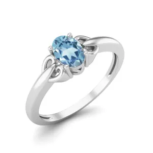 6X4MM Oval Shape Aquamarine 925 Sterling Silver Solitaire Engagement Women Ring