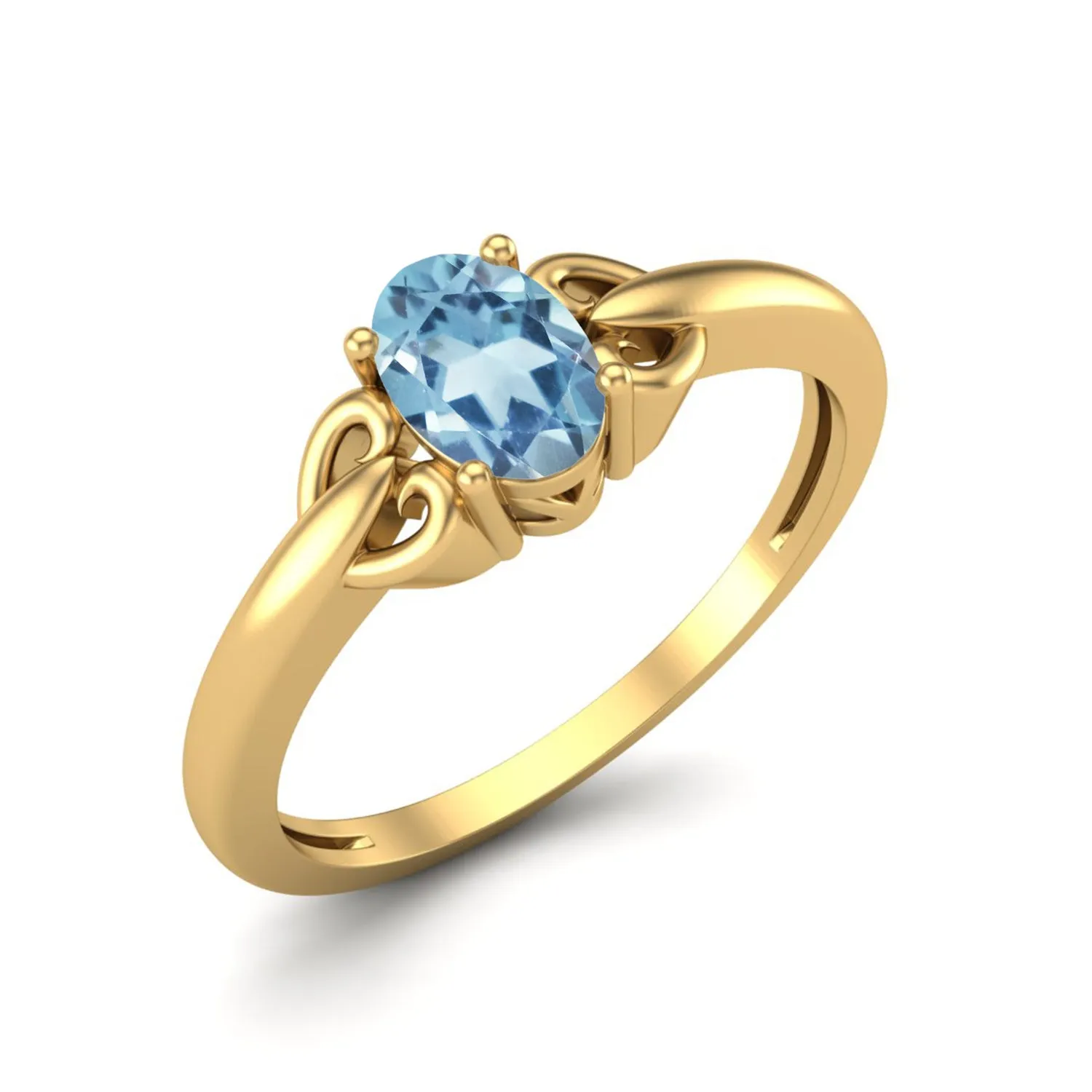 6X4MM Oval Shape Aquamarine 925 Sterling Silver Solitaire Engagement Women Ring