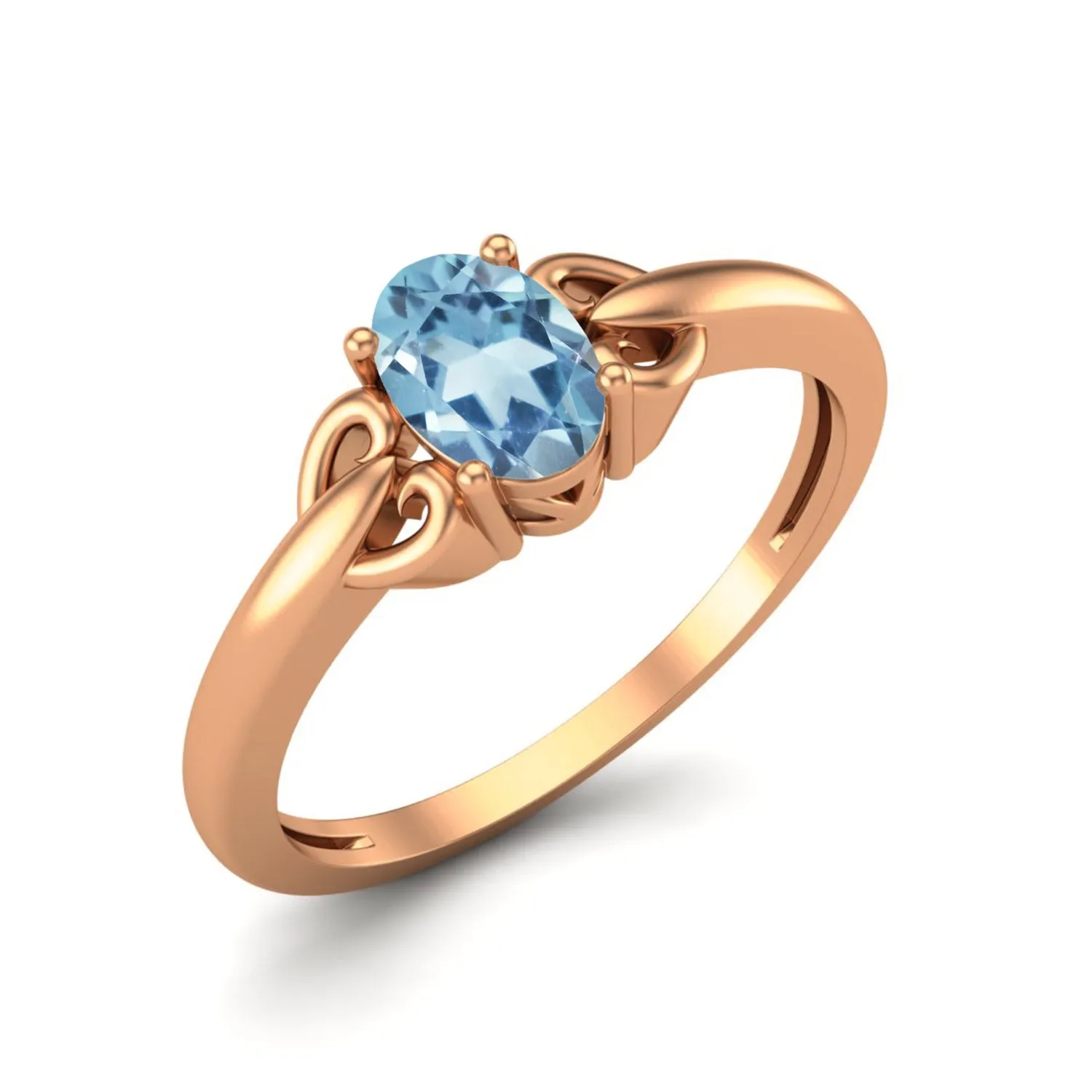 6X4MM Oval Shape Aquamarine 925 Sterling Silver Solitaire Engagement Women Ring