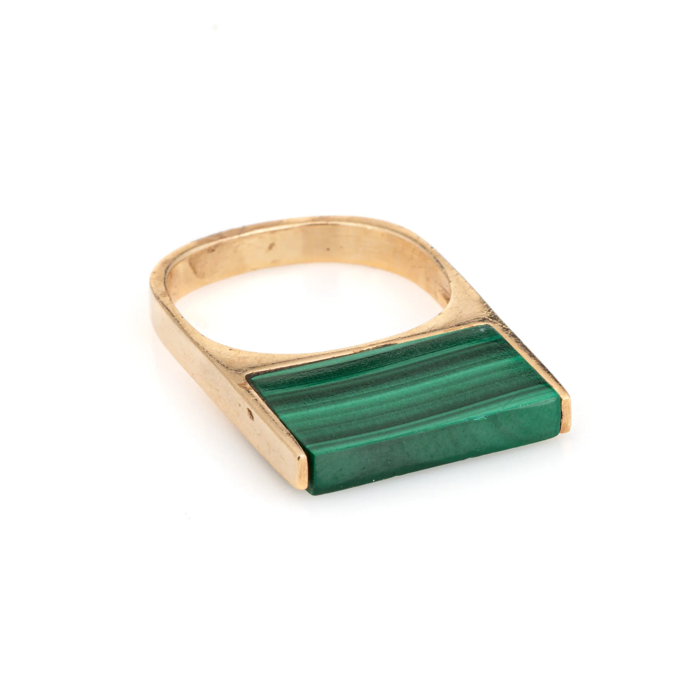 70s Malachite Square Stacking Ring Vintage 14k Yellow Gold Sz 5 Stacking Band