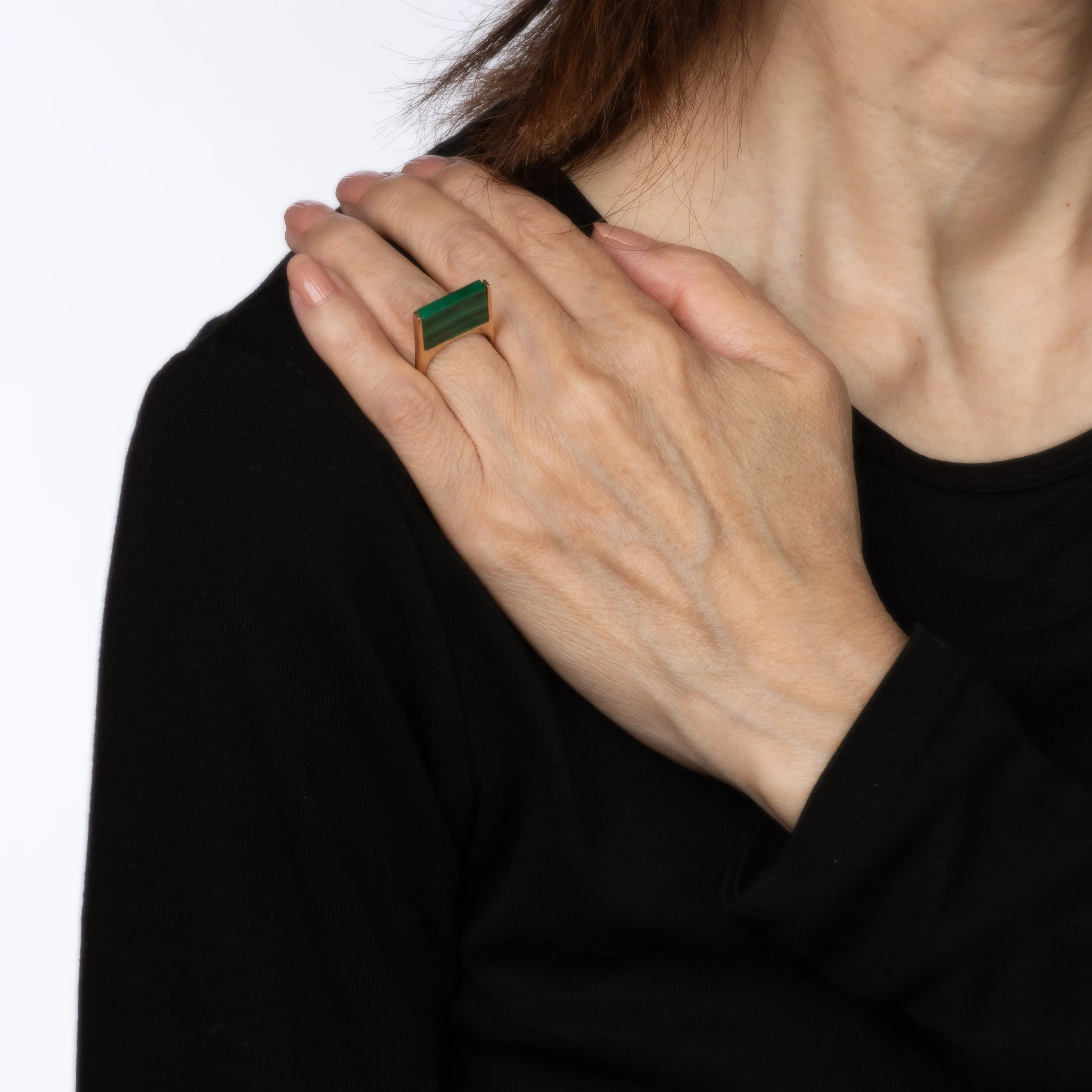 70s Malachite Square Stacking Ring Vintage 14k Yellow Gold Sz 5 Stacking Band
