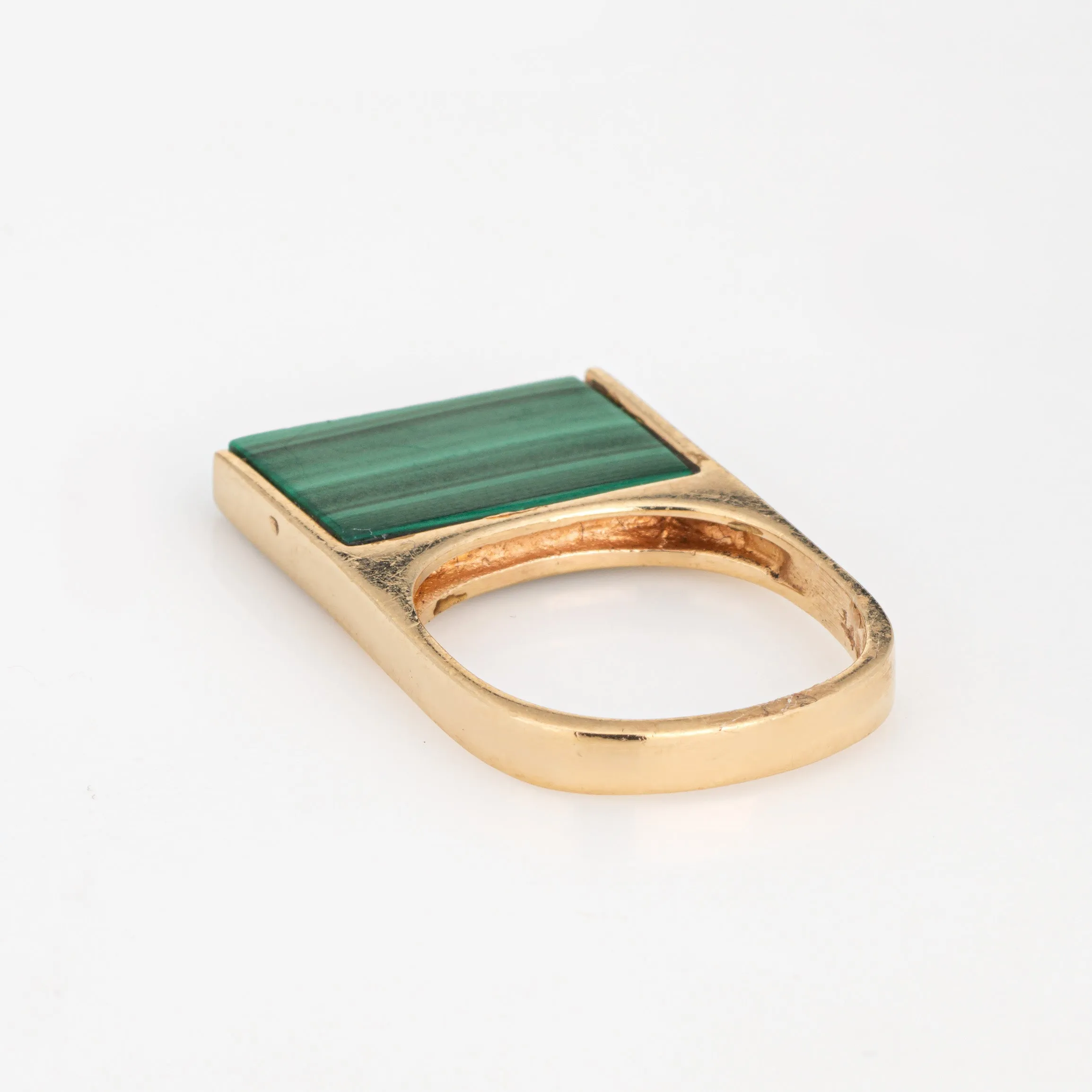 70s Malachite Square Stacking Ring Vintage 14k Yellow Gold Sz 5 Stacking Band