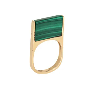 70s Malachite Square Stacking Ring Vintage 14k Yellow Gold Sz 5 Stacking Band