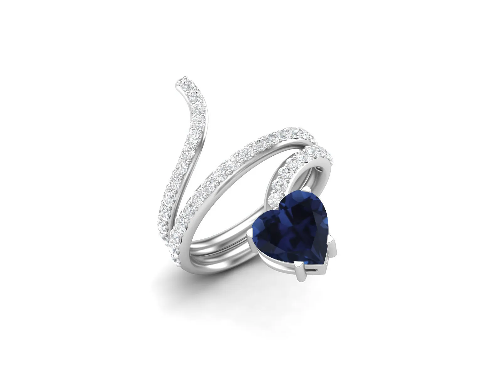 7MM Heart Shaped Blue Sapphire Wedding Ring Unique Cobra Snake Bridal Ring