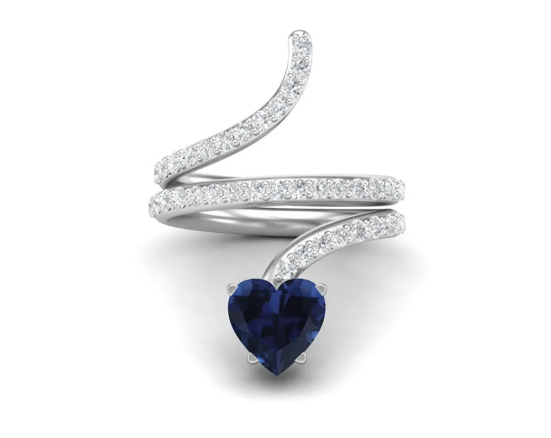 7MM Heart Shaped Blue Sapphire Wedding Ring Unique Cobra Snake Bridal Ring