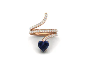 7MM Heart Shaped Blue Sapphire Wedding Ring Unique Cobra Snake Bridal Ring