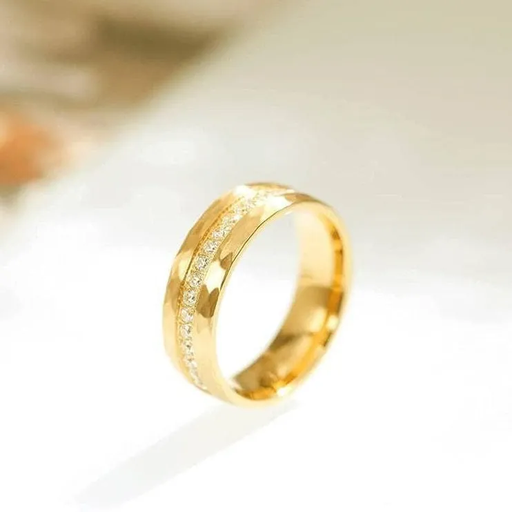 8mm Half Eternity Diamond Hammered Wedding Band
