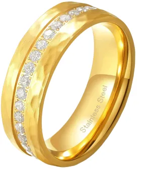 8mm Half Eternity Diamond Hammered Wedding Band