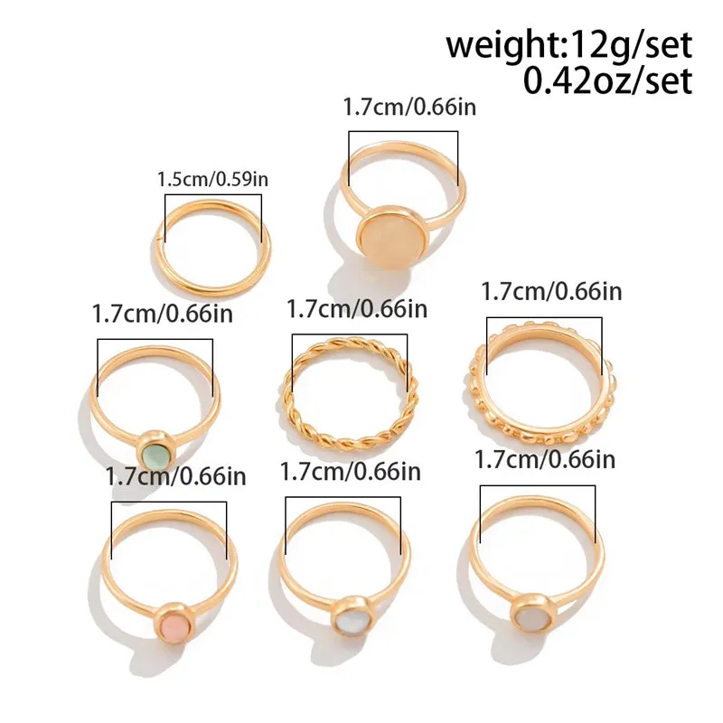 8Pcs/Set Elegant Round Crystal Rings for Lady