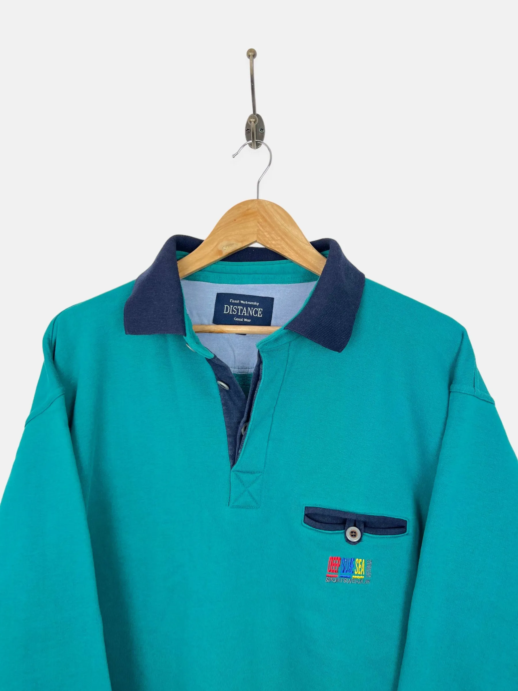 90's Deep Blue Sea Embroidered Vintage Collared Sweatshirt Size M