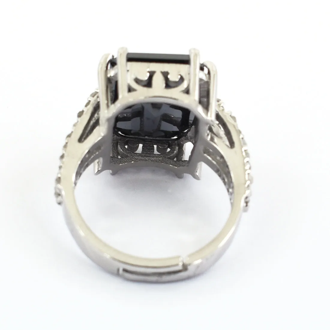 9.15 Ct Emerald Cut Black Diamond Designer Ring with Diamond Accents, Very Elegant & Great Sparkle