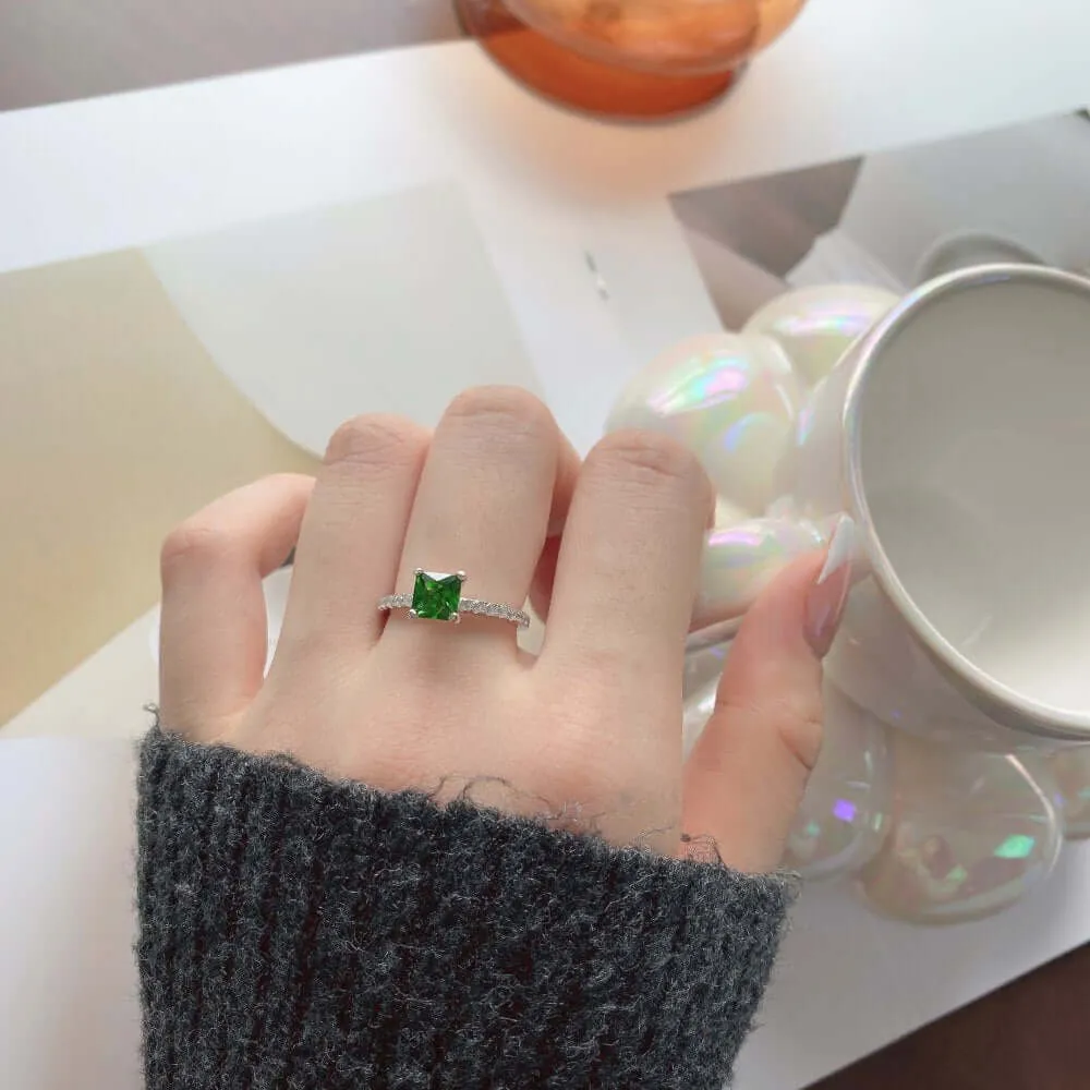 925 Silver Square Emerald CZ Diamond
