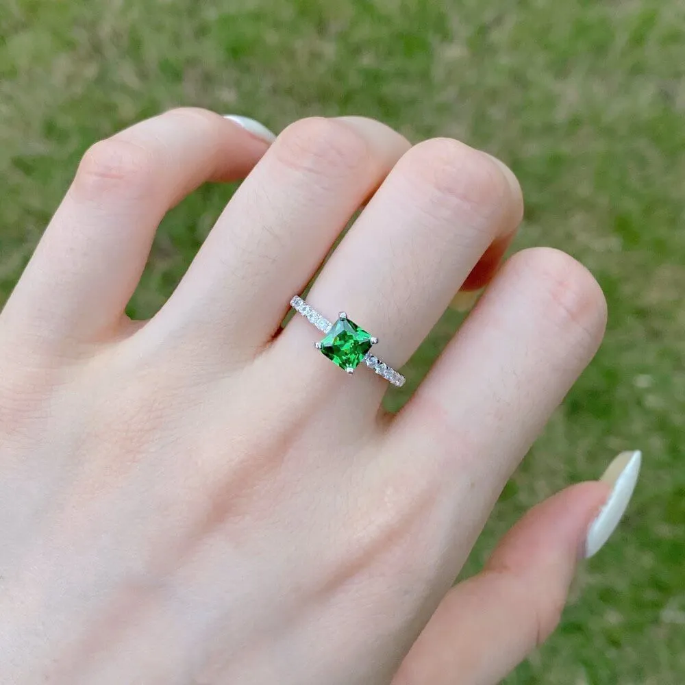 925 Silver Square Emerald CZ Diamond