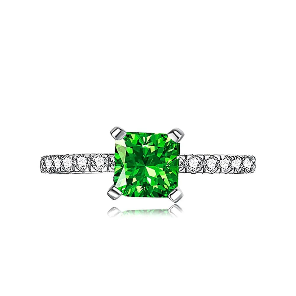 925 Silver Square Emerald CZ Diamond