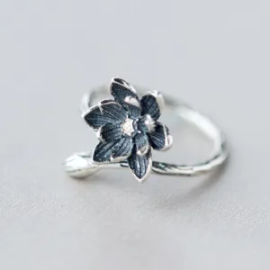 925 Sterling Silver Adjustable Lotus Flower Ring