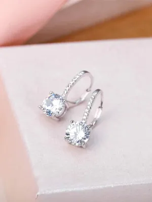 925 Sterling Silver CZ Prong Setting Gorgeous Bridal Leverback Dangle Earrings