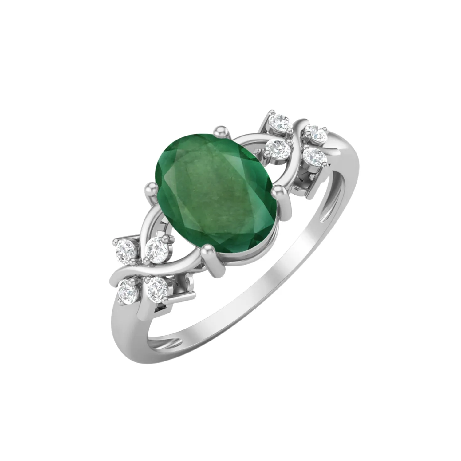 925 Sterling Silver Emerald Engagement Ring Oval Shaped Stone Wedding Ring