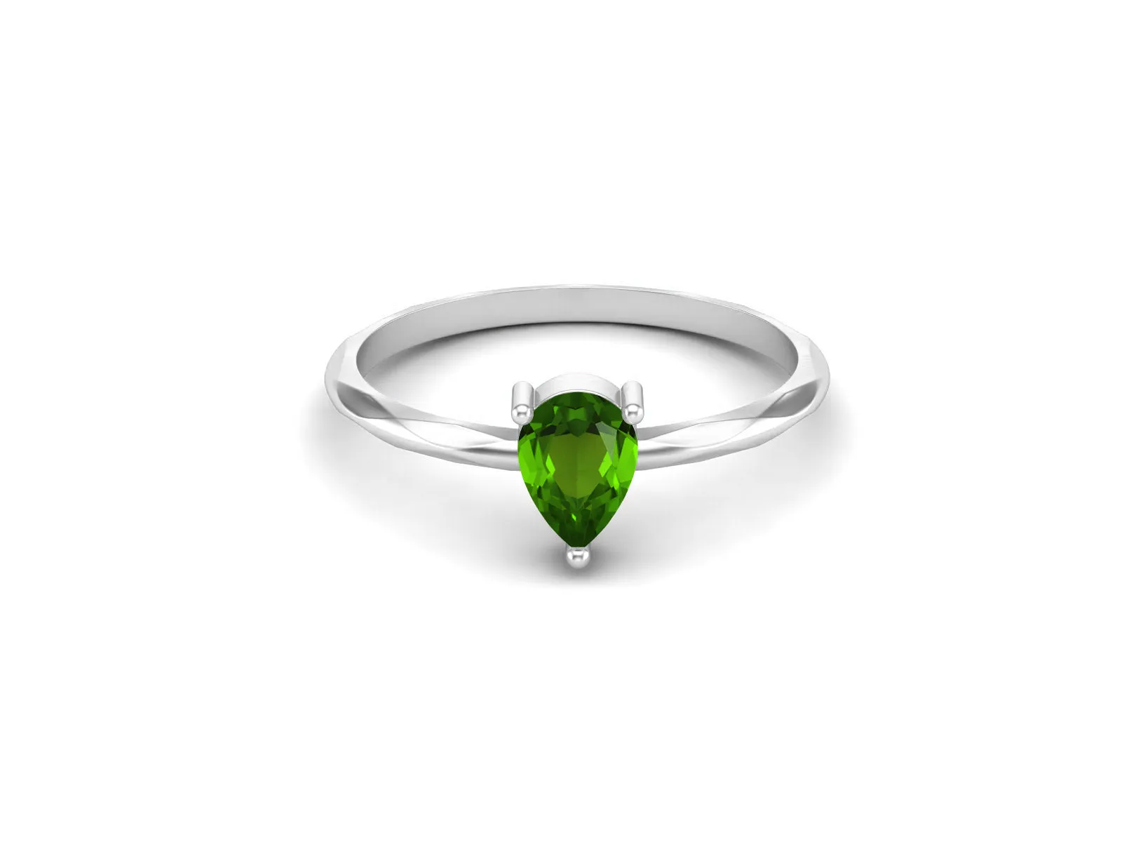 925 Sterling Silver Emerald Promise Ring Pear Shaped Solitaire Wedding Ring