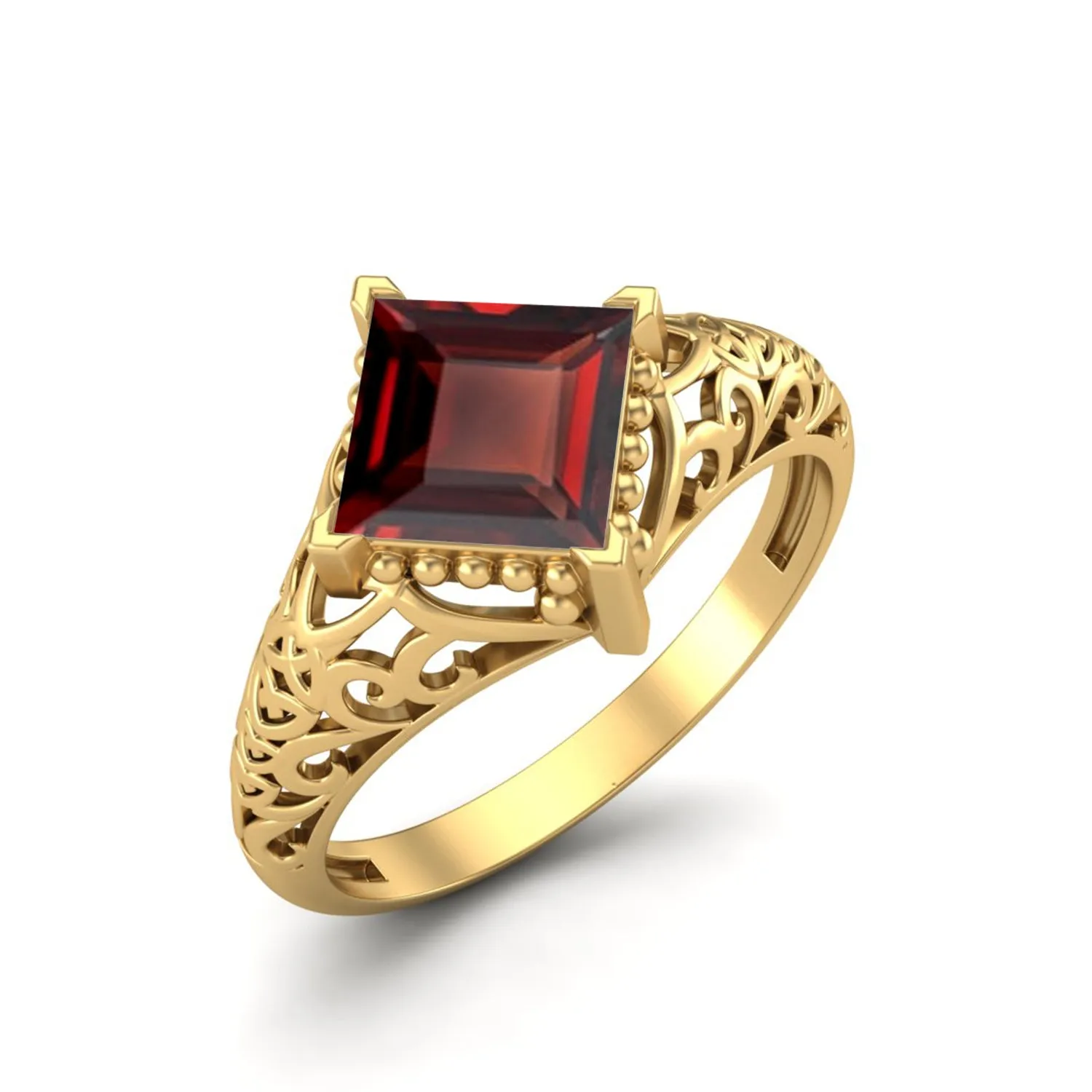 925 Sterling Silver Garnet Filigree Wedding Ring Unique Bridal Ring